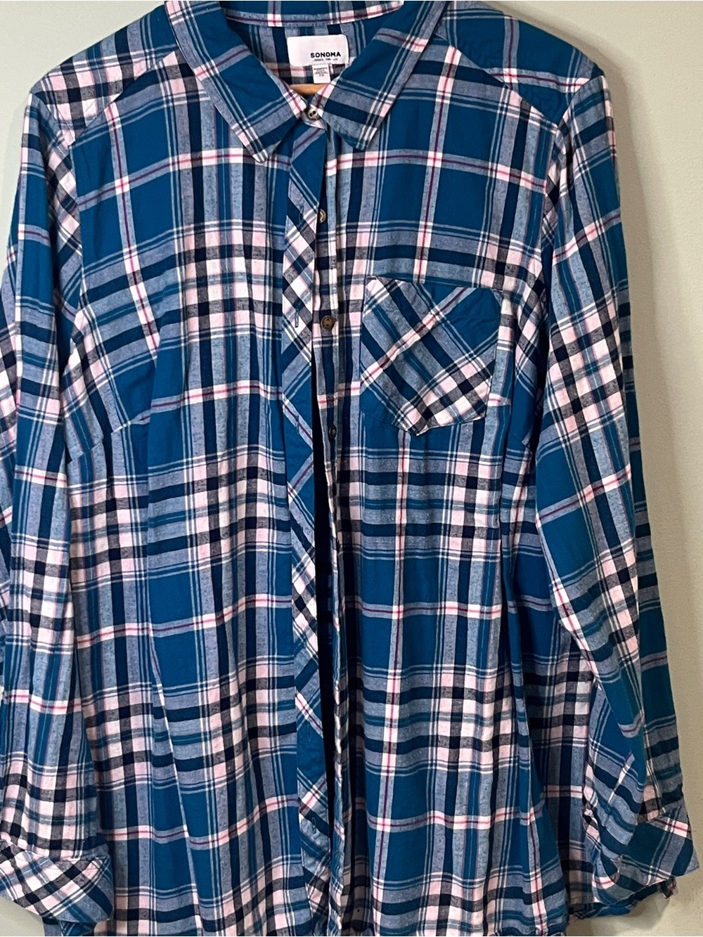 Sonoma Blue and White Plaid Button-Down Shirt - Picture 9 of 10